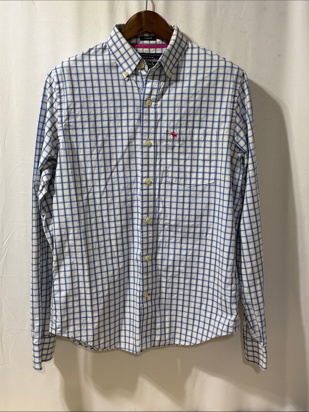 Abercrombie & Fitch White Shirt with Blue Windowpane Check